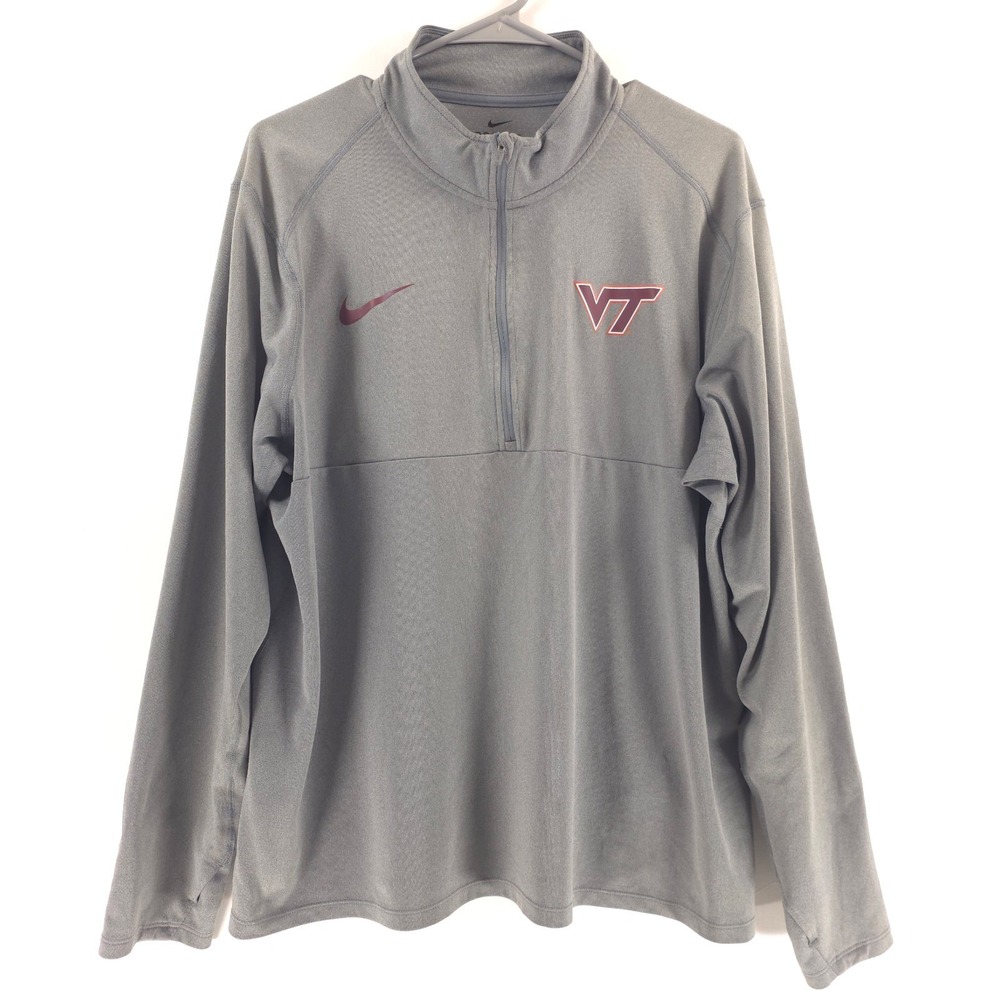 Nike Mens Pullover Virginia Tech Hokies XL Gray Dri-FIT Quarter Zip Thumbholes